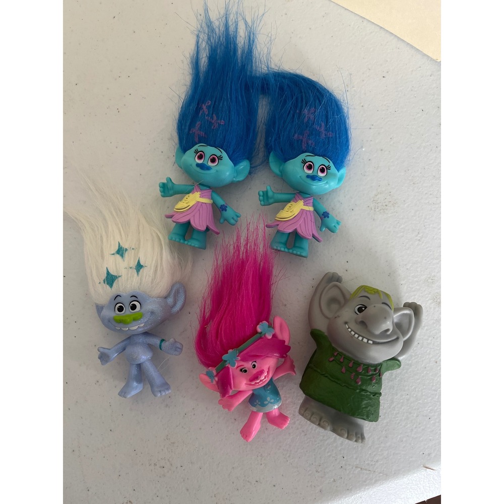 DreamWorks Trolls Figure Lot Poppy Guy Diamond Bergens Blue Hair 5pc Set